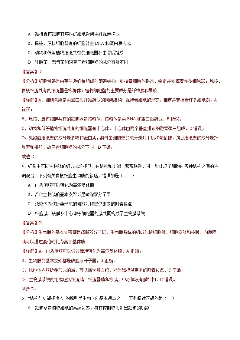 考点通关卷06 细胞器和生物膜系统-备战2024年高考生物一轮复习精品高效导与练03