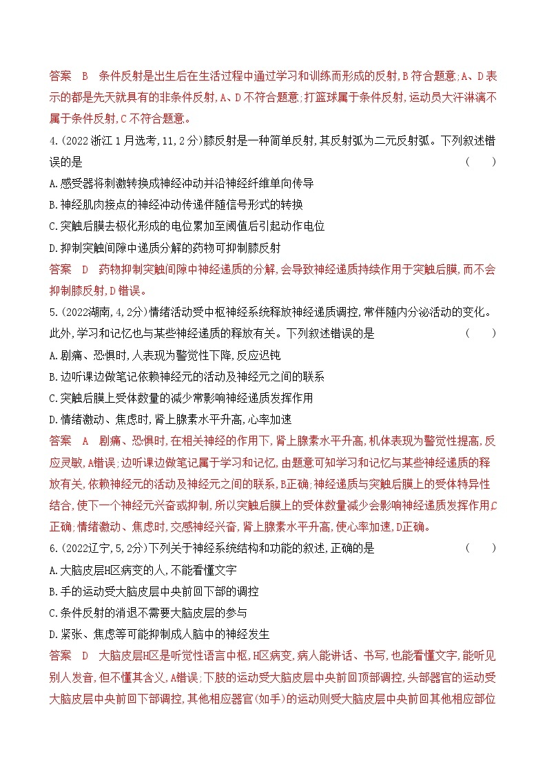 【寒假作业】人教版（2019）高中生物 高二寒假巩固提升训练 作业02 神经调节-练习.zip02