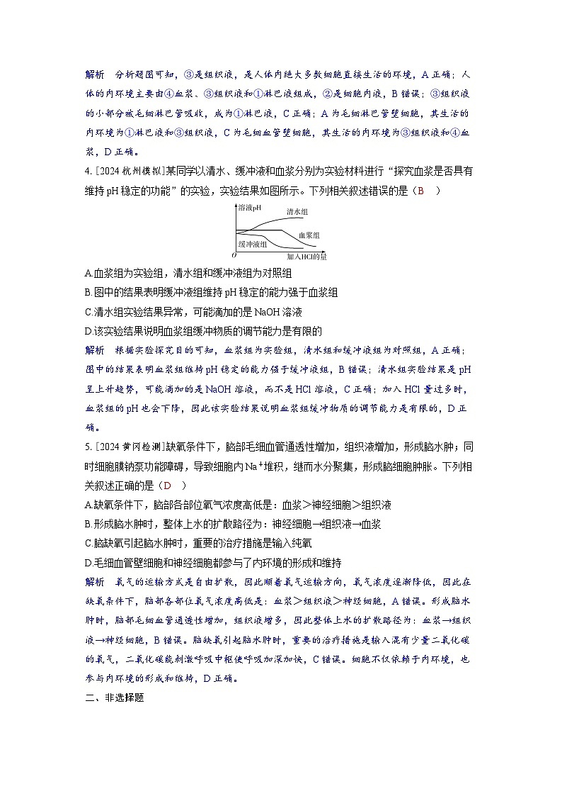 备考2024届高考生物一轮复习分层练习第八章动物和人体生命活动的调节课时1人体的内环境与稳态第2页