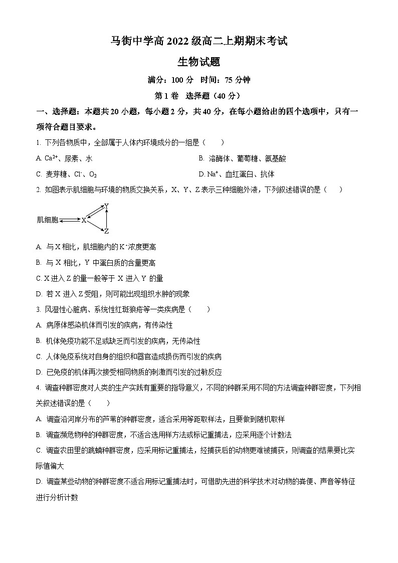 四川省泸州市合江县马街中学校2023-2024学年高二1月期末生物试题无答案第1页
