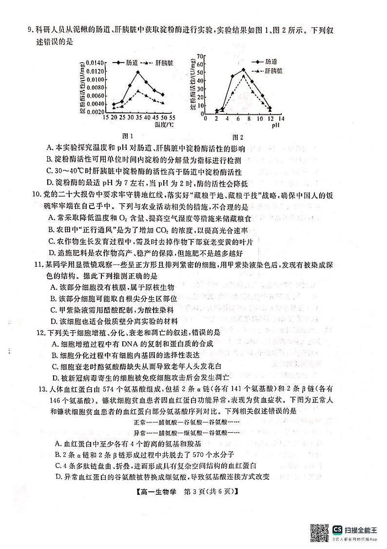 广西壮族自治区河池市2023-2024学年高一上学期1月期末生物学试题第3页