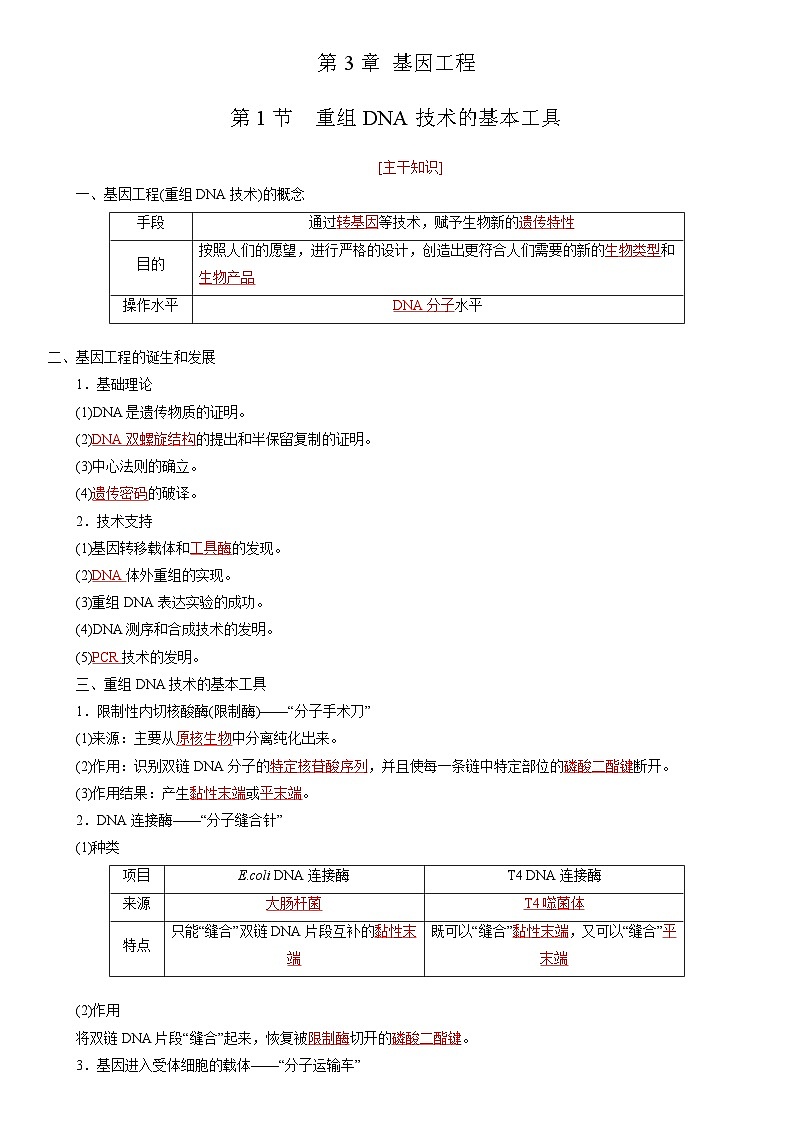 第3章 基因工程(考点串讲)-2023-2024学年高二生物下册期中期末专题高分突破01