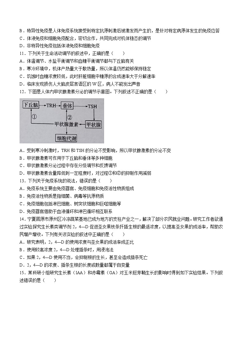27,宁夏固原市2023-2024学年高二上学期期末生物试题03