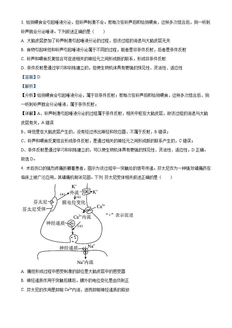 重庆市长寿区八校2023-2024学年高二1月期末生物试题(Word版附解析)02