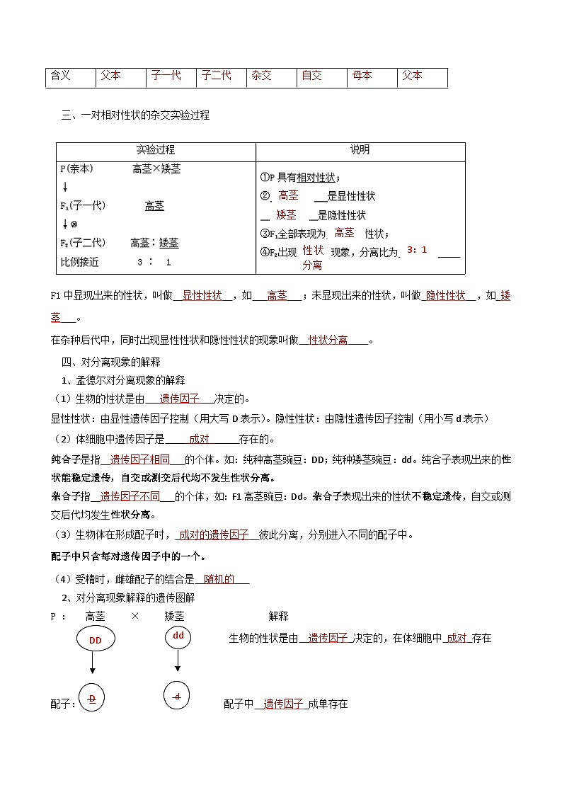 第07講 孟德?tīng)柕耐愣闺s交實(shí)驗(yàn)（一）（教師卷）-【寒假銜接講義】高一生物寒假講義練習(xí)第2頁(yè)