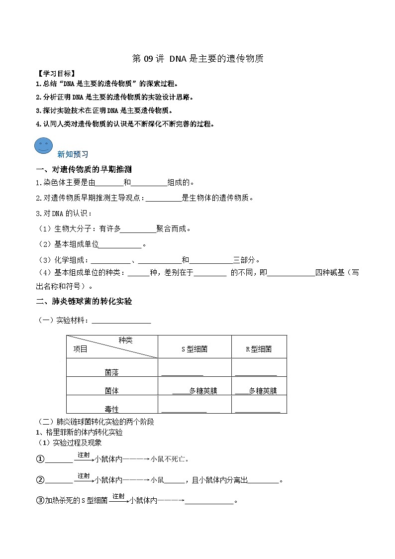 第09講 DNA是主要的遺傳物質(zhì)(學(xué)生卷)-【寒假銜接講義】高一生物寒假講義練習(xí)第1頁