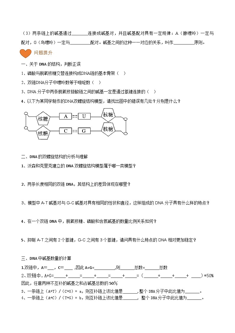 第10講 DNA的結(jié)構(gòu)（學(xué)生卷）-【寒假銜接講義】高一生物寒假講義練習(xí)第3頁