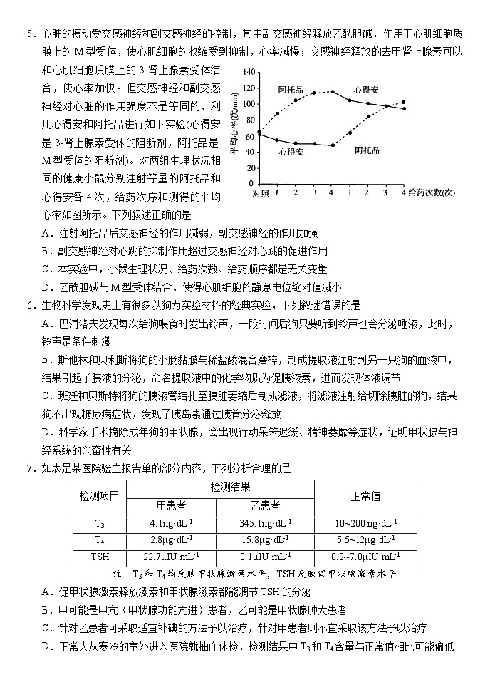 湖北省武漢外國語學校2023-2024學年高二上學期期末考試生物試題第2頁