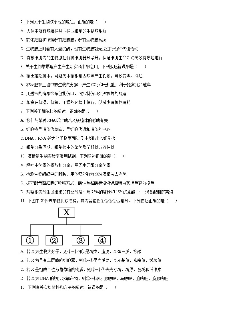 福建省漳州市2023-2024学年高一1月期末生物试题(原卷版)第2页