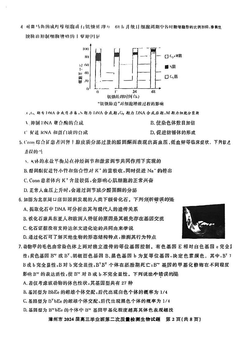 福建省漳州市2024届高三上学期第二次质量检测生物02