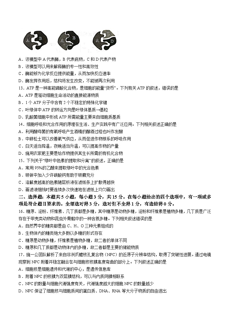 陕西省商洛市2023-2024学年高一上学期期末统测生物试题第3页