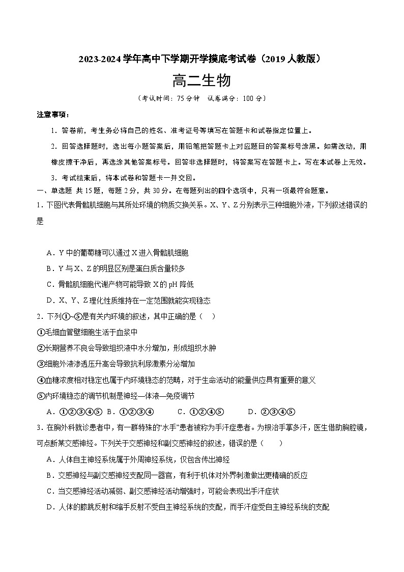 高二生物开学摸底考(2019人教版)(考试版)第1页