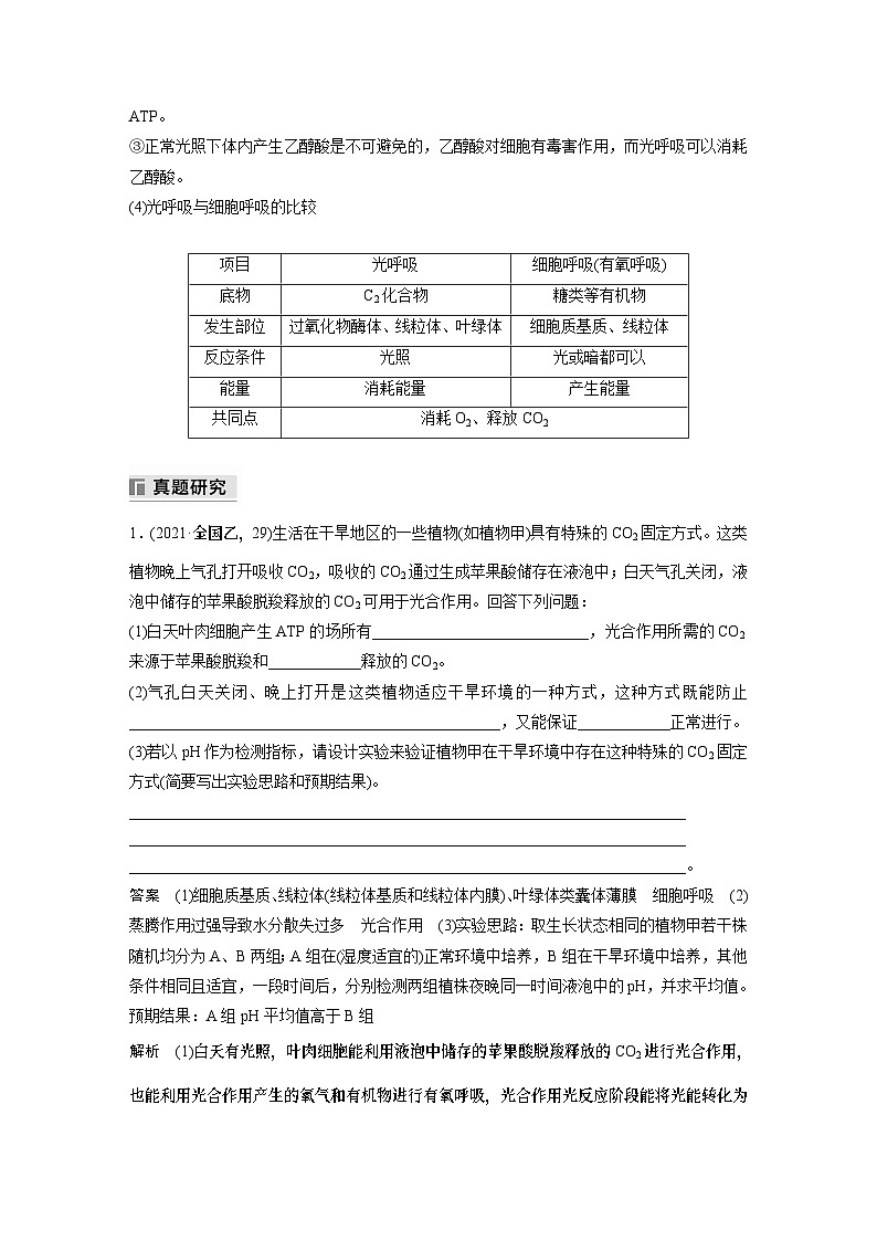 第一篇 主题一 专题(四) 命题点2 CO2固定方式的比较及光呼吸(教师版)第2页
