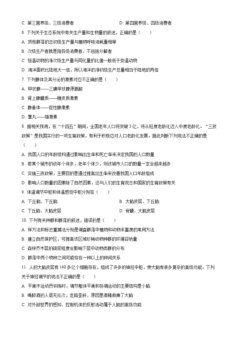 浙江省绍兴市会稽联盟2023-2024学年高二上学期期末联考生物试题(原卷版)第2页