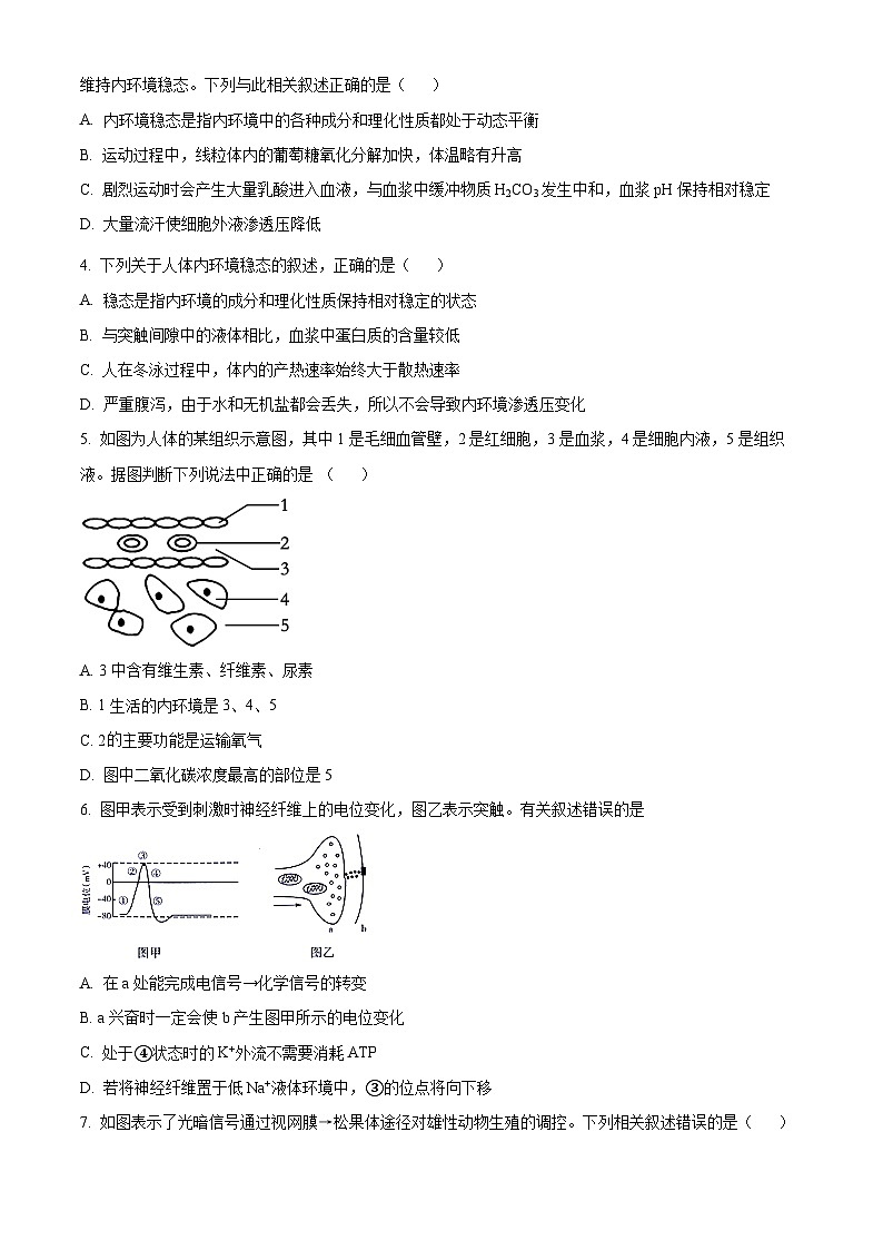 陕西省西安市五校联考2023-2024学年高二上学期1月期末考试生物试卷(Word版附解析)02