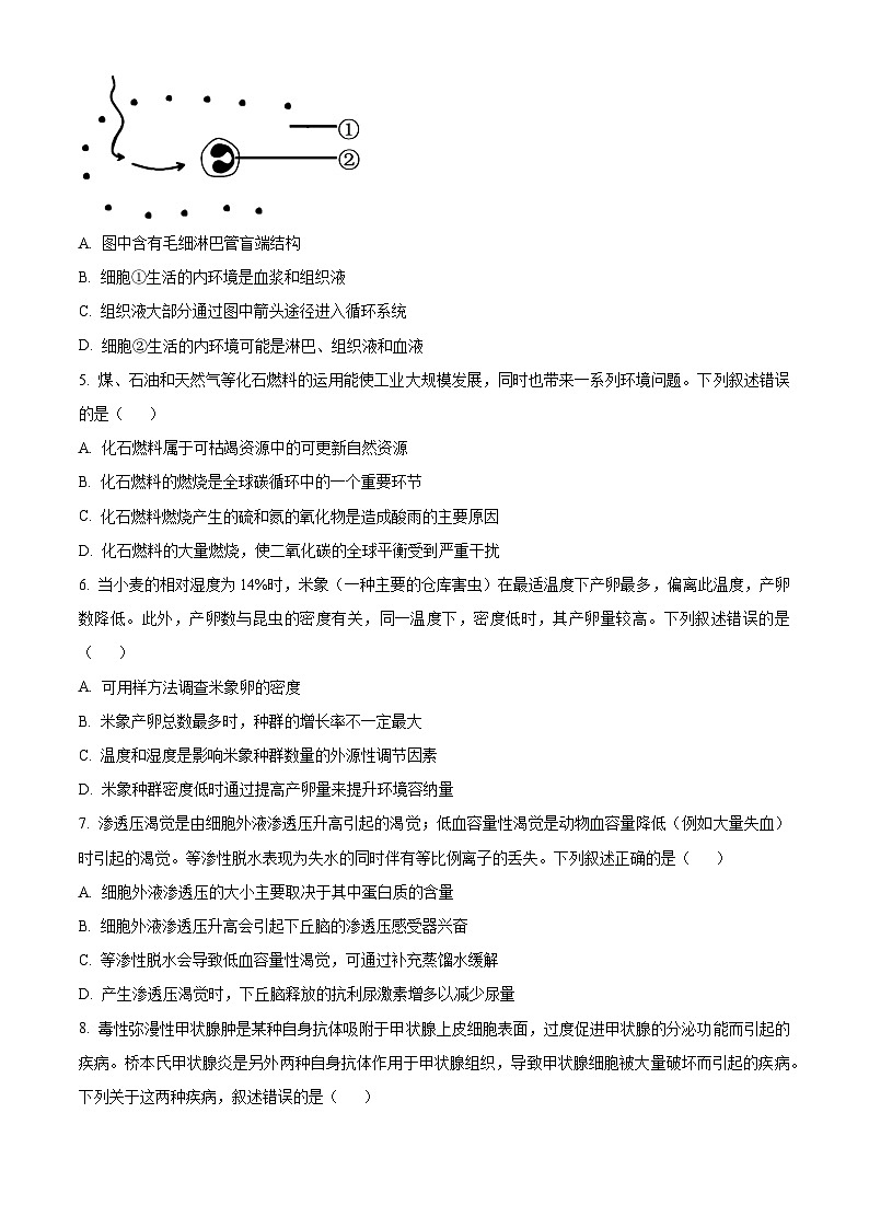 浙江省湖州市2023-2024学年高二上学期1月期末生物试题(原卷版)第2页