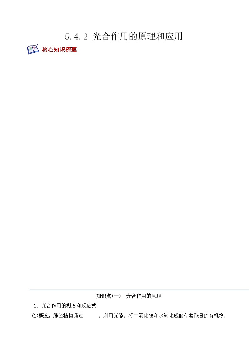高一生物上学期课后培优分级练(2019人教版必修1)5.4.2 光合作用的原理和应用(原卷版+解析)第1页