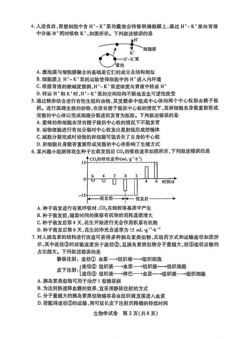 湖北省武汉市2024届高三年级二月调研考试生物试题及答案第2页