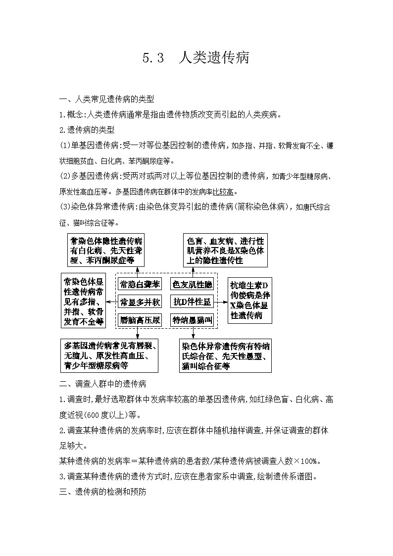 (人教版2019必修2)高一生物课后培优分级练5.3 人类遗传病(原卷版+解析)01
