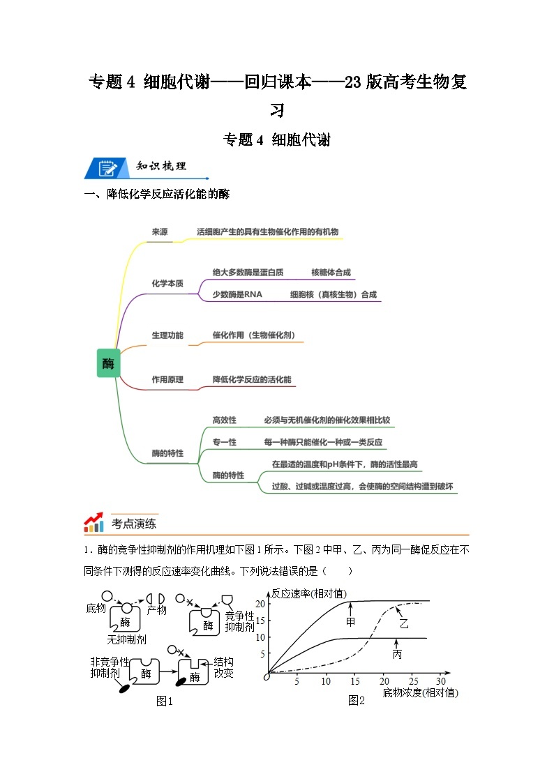 高考生物第一轮复习知识点挖空专项练习 专题4细胞代谢-回归课本-23版高考生物复习（原卷版+答案解析）01