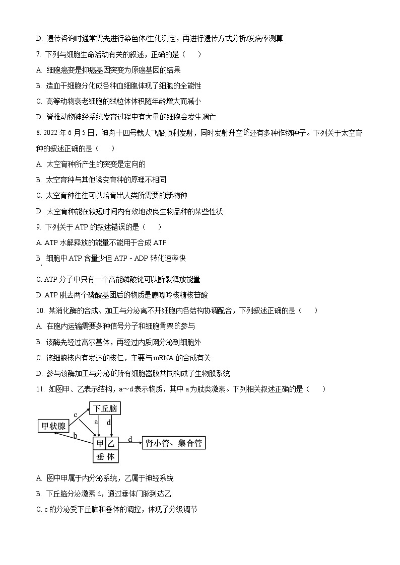 精品解析:浙江省浙南名校联盟2022-2023学年高二上学期期中生物试题(原卷版+答案解析)第2页