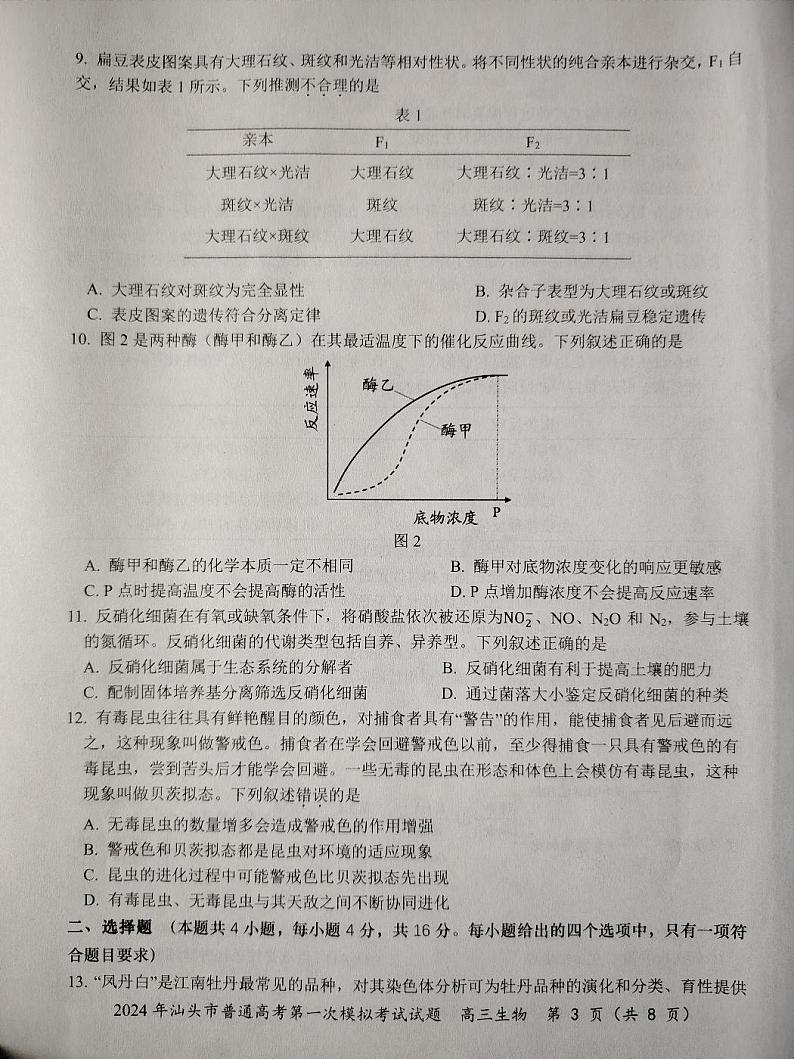 2024届广东省汕头市普通高考第一次模拟考试生物试卷第3页
