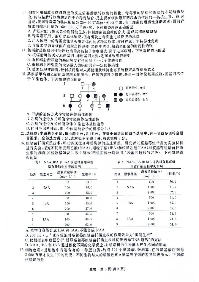 辽宁省名校联盟2023-2024学年高三下学期3月联合考试生物卷03