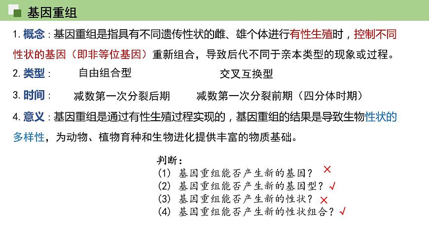 2023-2024學(xué)年浙科版（2019）必修2 4.2基因重組使子代出現(xiàn)變異  課件第8頁