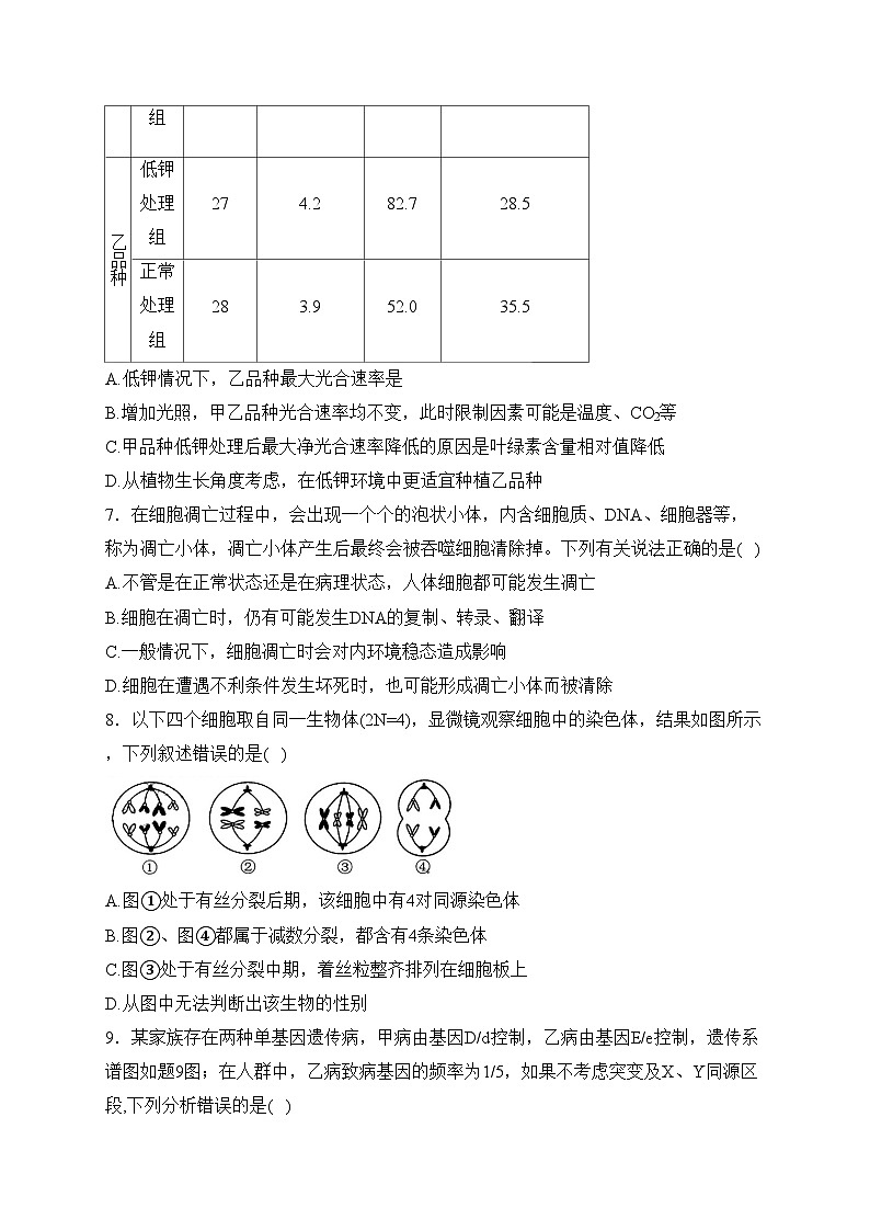 重庆市2024届普通高等学校招生全国统一考试高考模拟调研(一)生物试卷(含答案)第3页