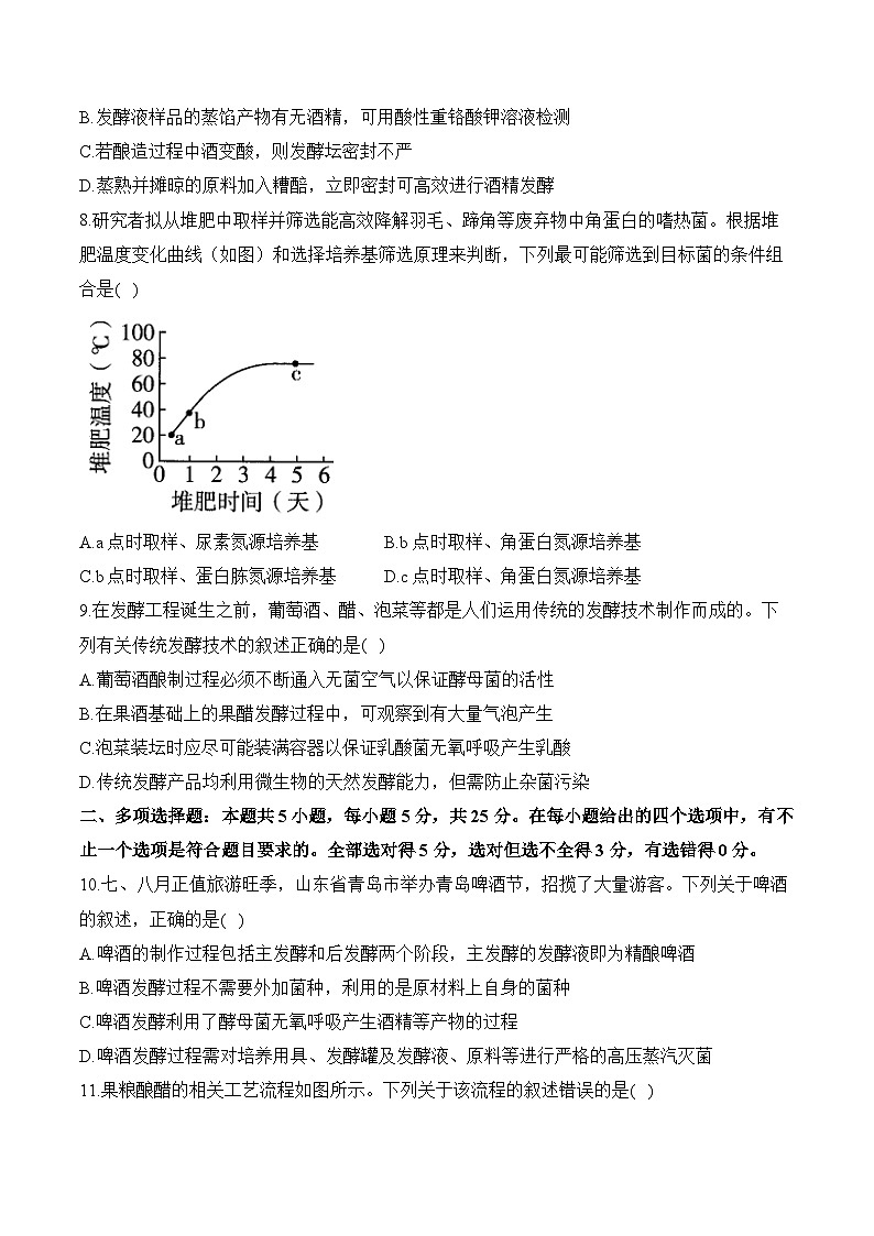 第一章 发酵工程—2023-2024学年高二生物学苏教版(2019)选择性必修三单元检测卷(B卷)第3页