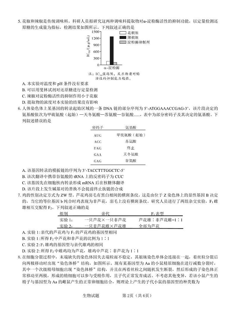 2024张掖某校高三下学期3月模拟考试生物PDF版含解析02