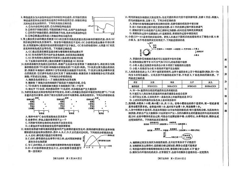 吉林省松原市前郭五中、二中等多校2023-2024学年高三下学期3月月联考生物试题第2页
