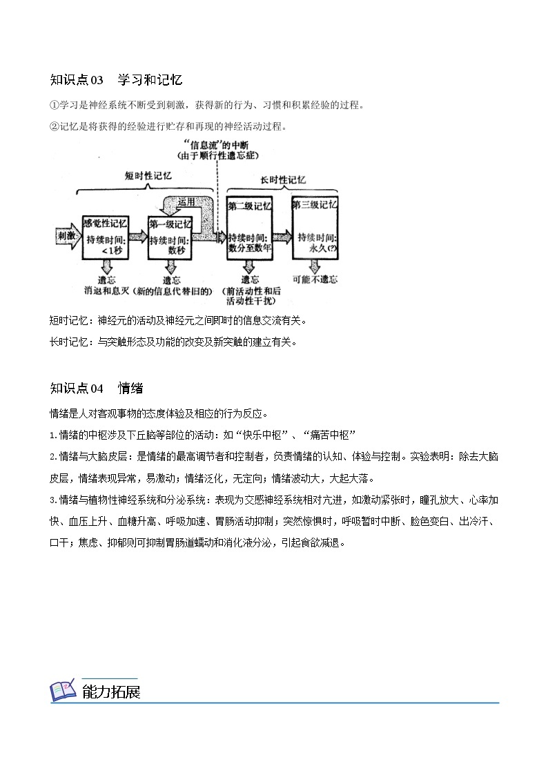 2.5 人脑的高级功能-高二生物同步精品讲义（人教版选择性必修1）02