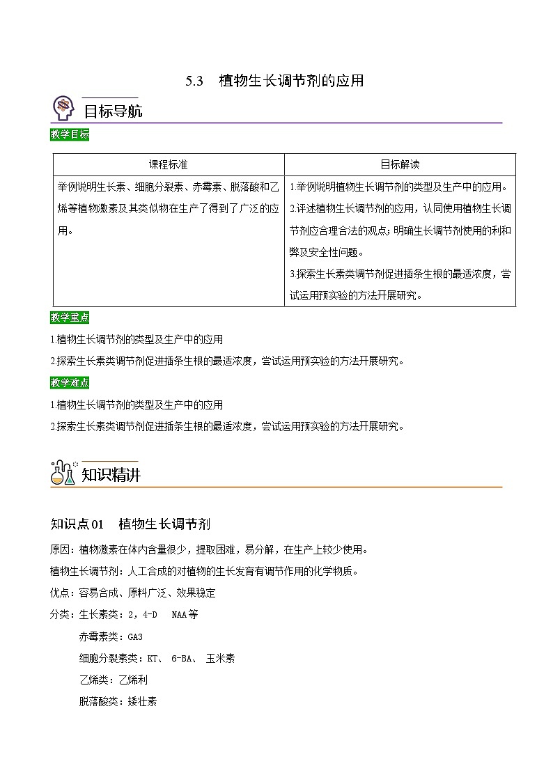 5.3 植物生长调节剂的应用-高二生物同步精品讲义(人教版选择性必修1)01