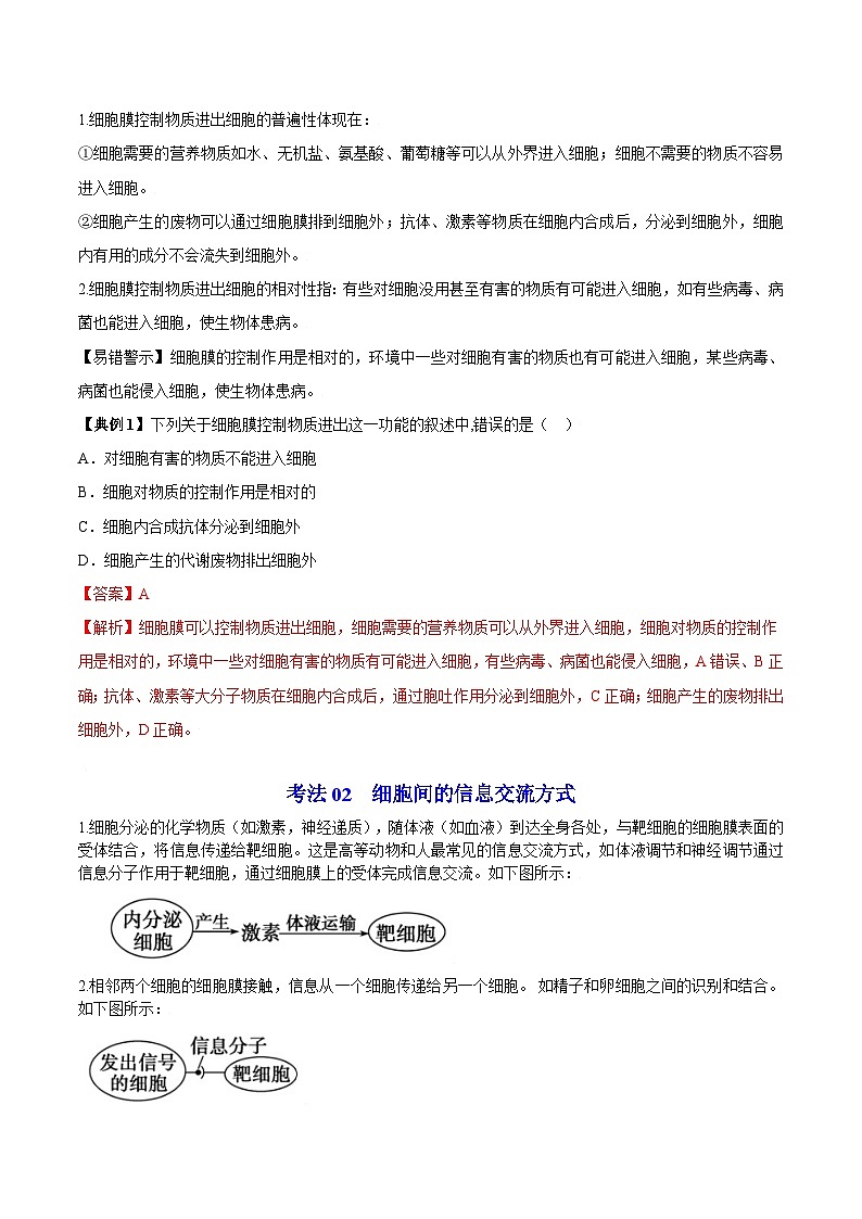 3.1 细胞膜的结构与功能(第1课时)-高一生物同步精品讲义(人教必修1)03