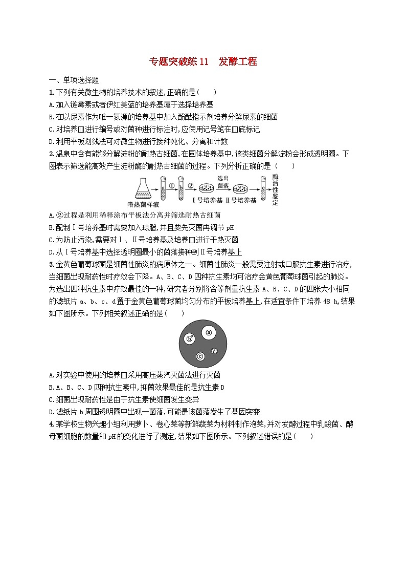 2024届新高考生物二轮总复习专题突破练11发酵工程(附解析)第1页