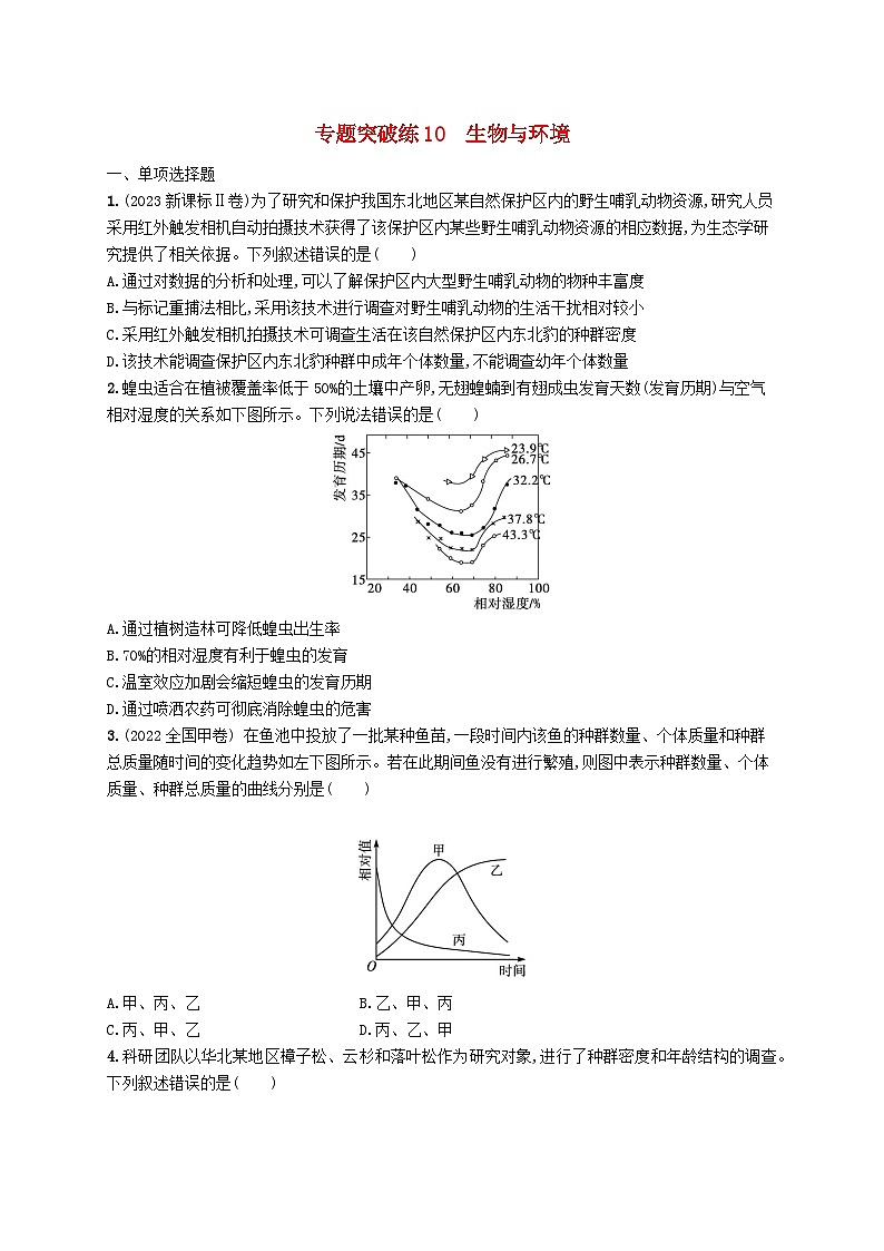 2024屆新高考生物二輪總復(fù)習(xí)專題突破練10生物與環(huán)境(附解析)第1頁