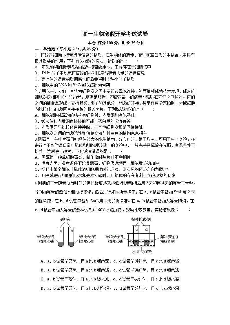 河北省沧州市盐山县盐山中学2023-2024学年高一上学期开学生物试题01