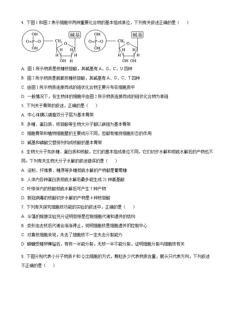 安徽省阜阳市阜南县2023-2024学年高一上学期期末生物试卷(Word版附解析)02