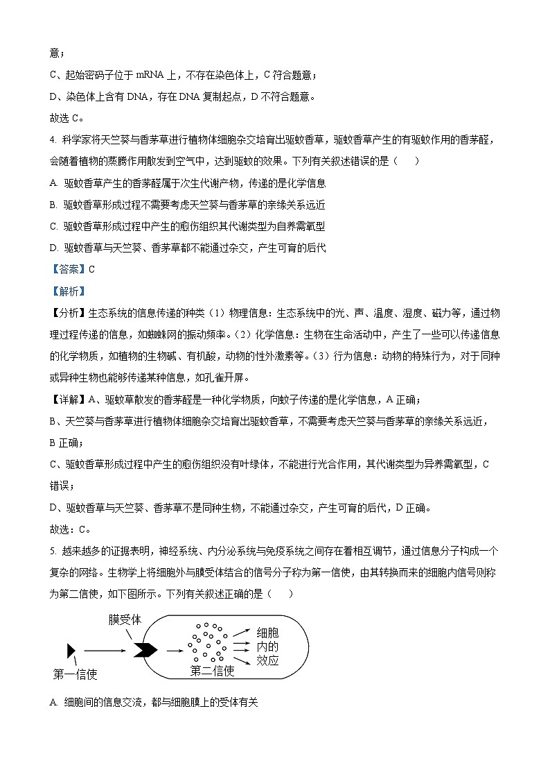 安徽省阜阳市2023-2024学年高三下学期开学教学质量统测生物试卷(Word版附解析)03