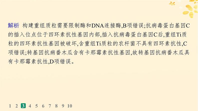 备战2025届新高考生物一轮总复习第10单元生物技术与工程课时规范练52基因工程的基本工具与操作程序课件第7页