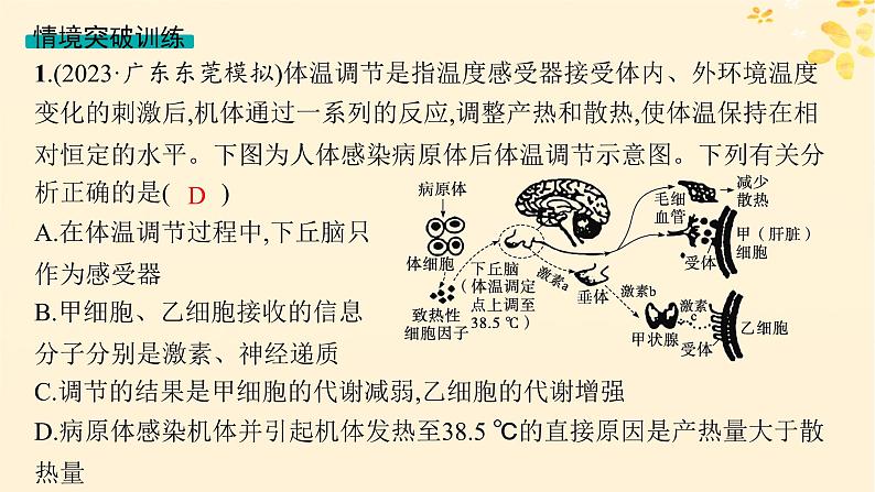 备战2025届新高考生物一轮总复习第8单元稳态与调节情境突破课8人体发热过程分析课件05