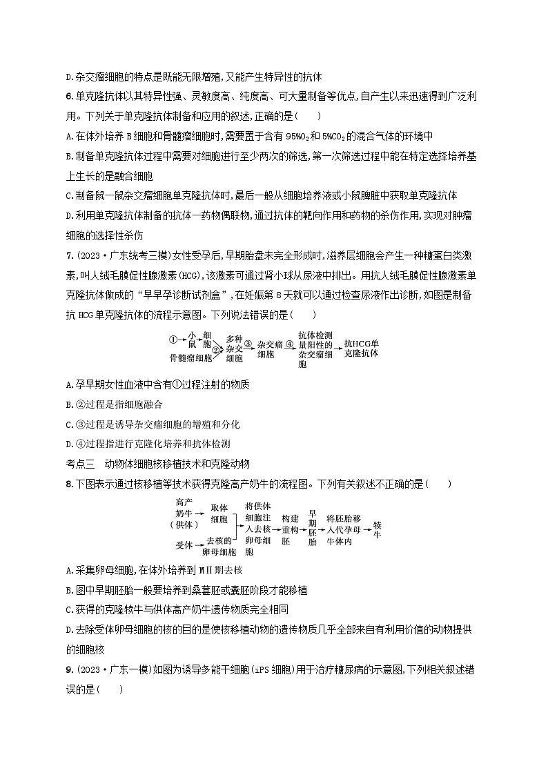 備戰(zhàn)2025屆新高考生物一輪總復(fù)習(xí)第10單元生物技術(shù)與工程課時規(guī)范練50動物細(xì)胞工程（附解析）第2頁