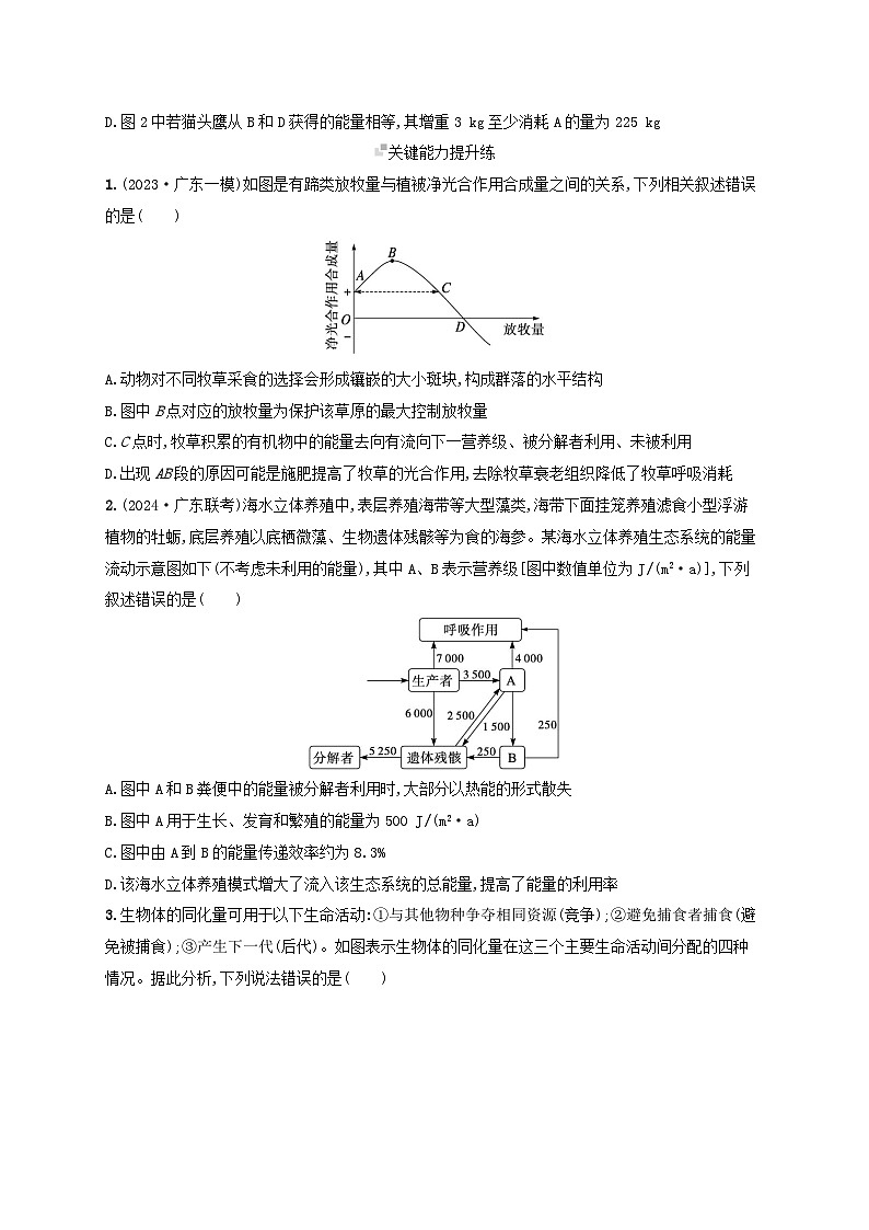 备战2025届新高考生物一轮总复习第9单元生物与环境课时规范练44生态系统的能量流动(附解析)第3页
