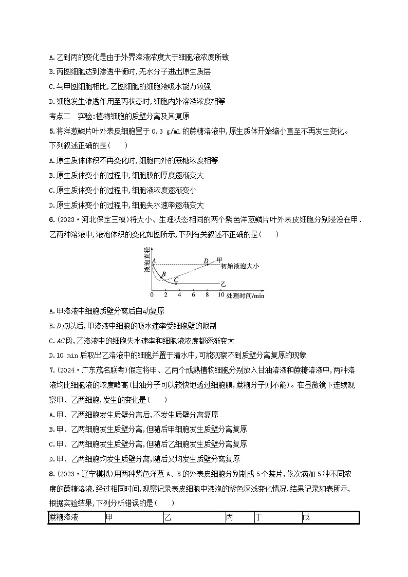 备战2025届高考生物一轮总复习第2单元细胞的基本结构及物质运输课时规范练8水进出细胞的原理02