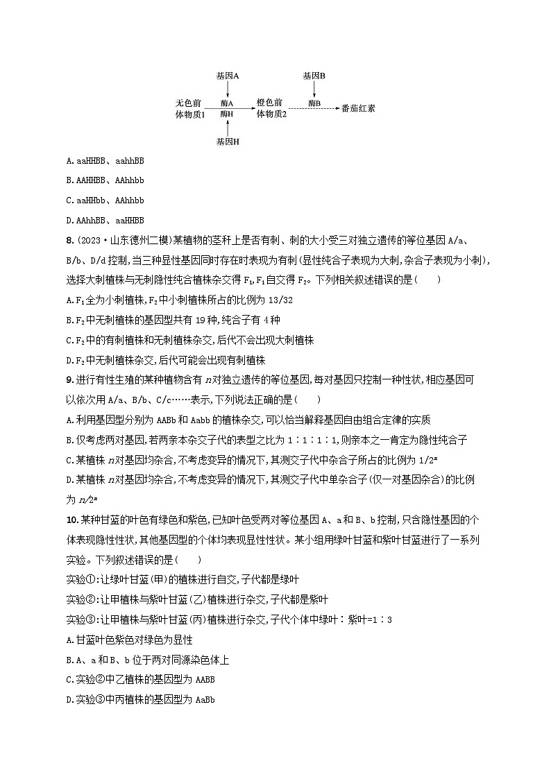备战2025届高考生物一轮总复习第5单元孟德尔遗传定律与伴性遗传课时规范练20孟德尔的豌豆杂交实验二03