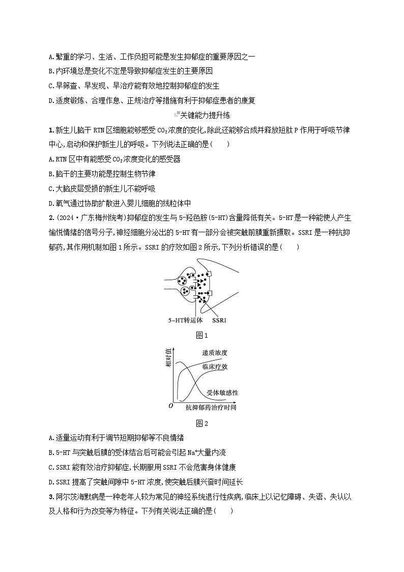 备战2025届高考生物一轮总复习第8单元稳态与调节课时规范练33神经系统的分级调节及人脑的高级功能第3页