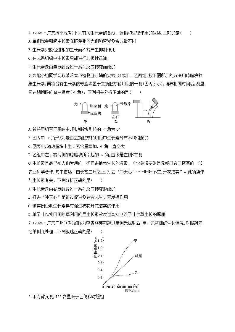 备战2025届高考生物一轮总复习第8单元稳态与调节课时规范练38植物生长素及其生理作用第2页