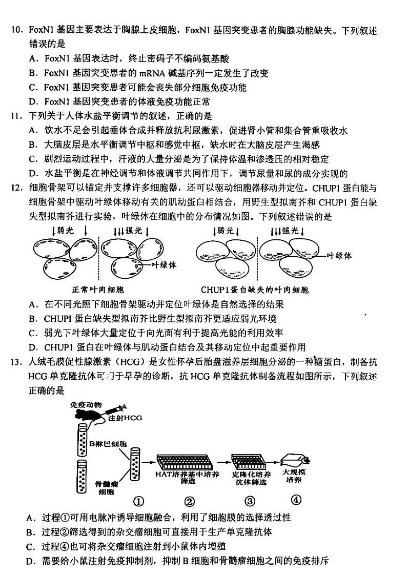 2024届浙江省金丽衢十二校高三下学期第二次联考生物试题第3页