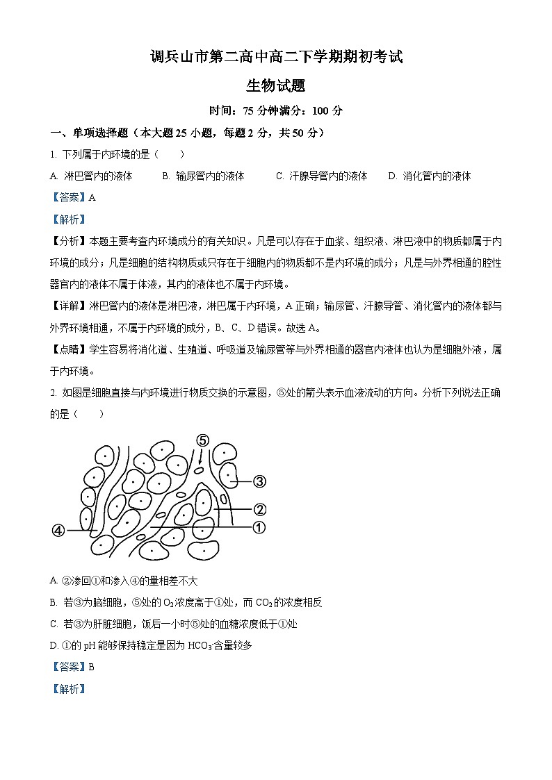精品解析:辽宁省铁岭市调兵山市第二高级中学2023-2024学年高二下学期开学考试生物试题(解析版)第1页